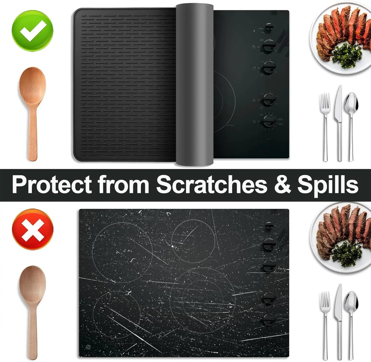 XXL Silicone Stove Top Cover, Glass Cooktop Protector (Black, 28"x20")