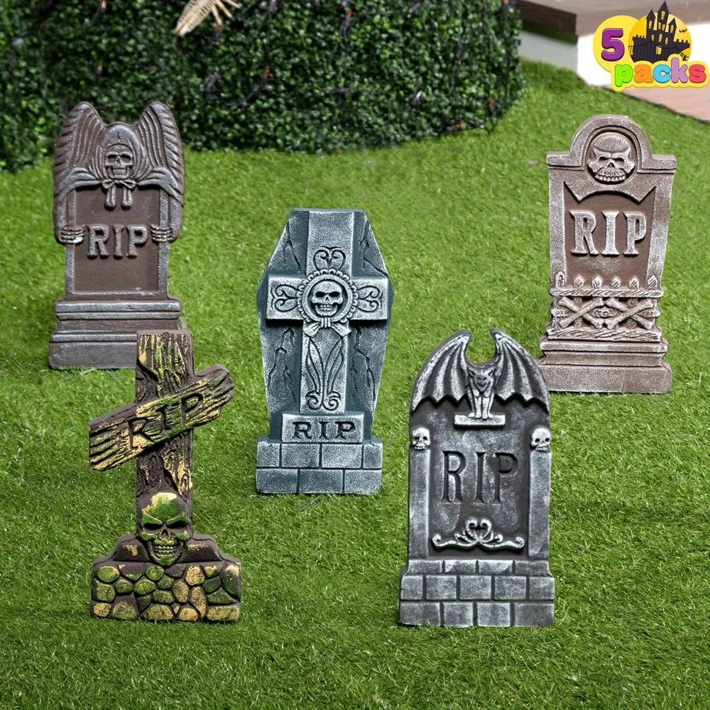 5pc - 17'' Halloween Foam RIP Graveyard Tombstones with Stakes,