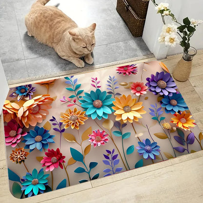 1pc Multi-Color Floral Print Design Bathroom Mat, Anti-Slip