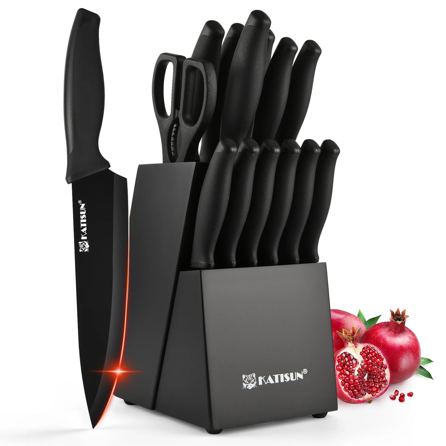 15 Pieces Carbon Steel Knife Set, Built-in Knife Sharpener,
