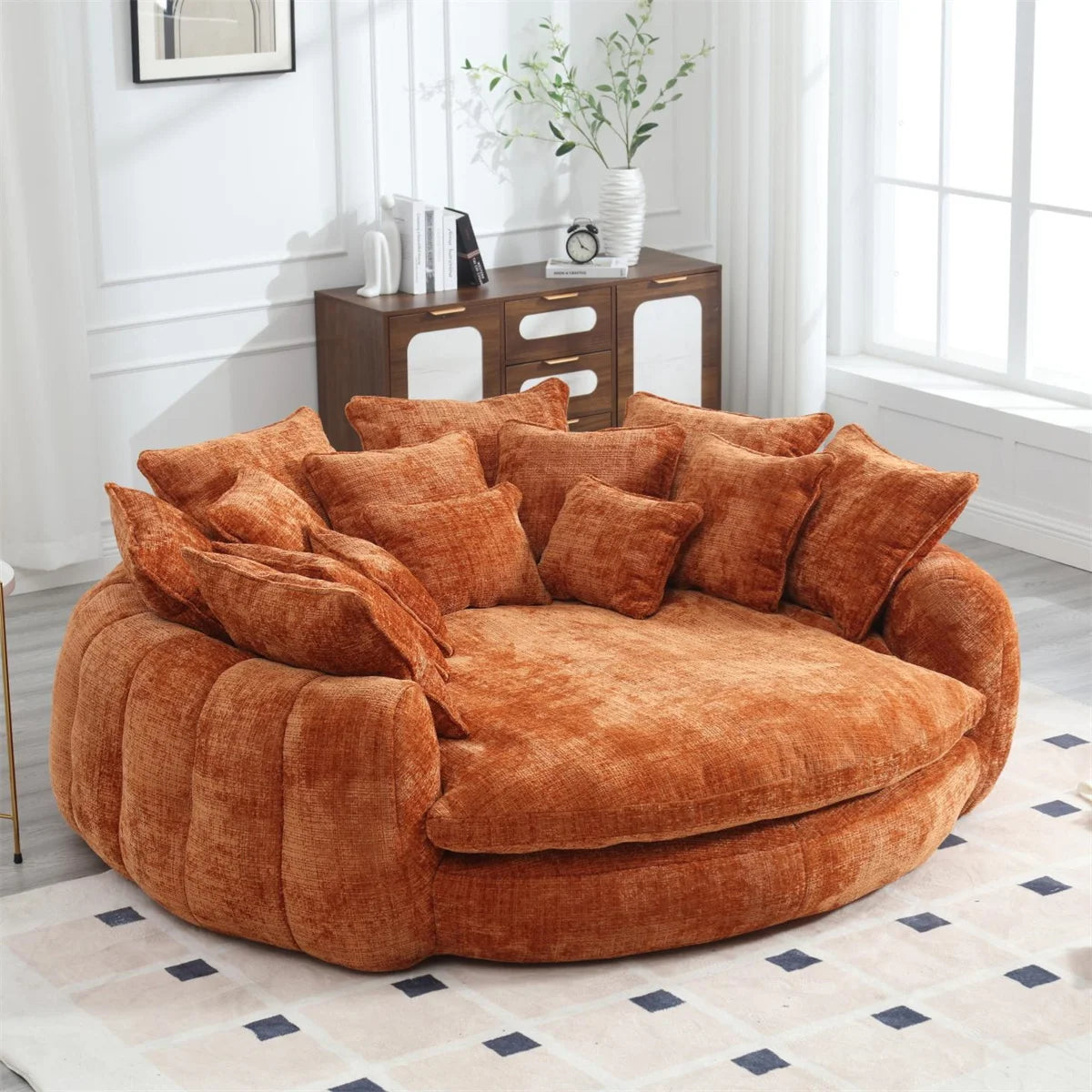 81.1" Oversized Round Chaise Lounge Chair with 14 Pillows, Modern Chenille