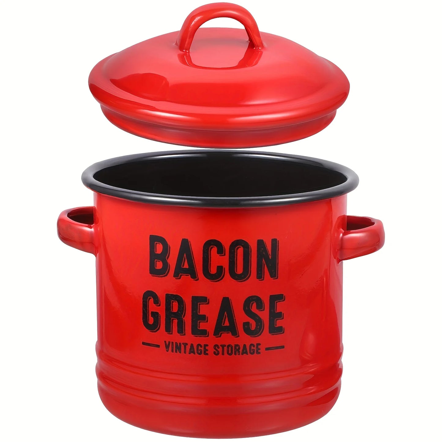 1pc Large Enamel Grease Container W/Lid,