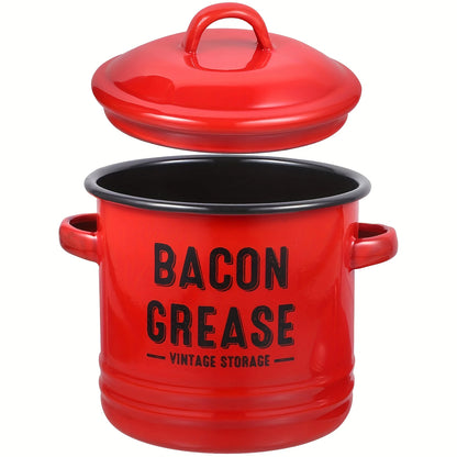 1pc Large Enamel Grease Container W/Lid,