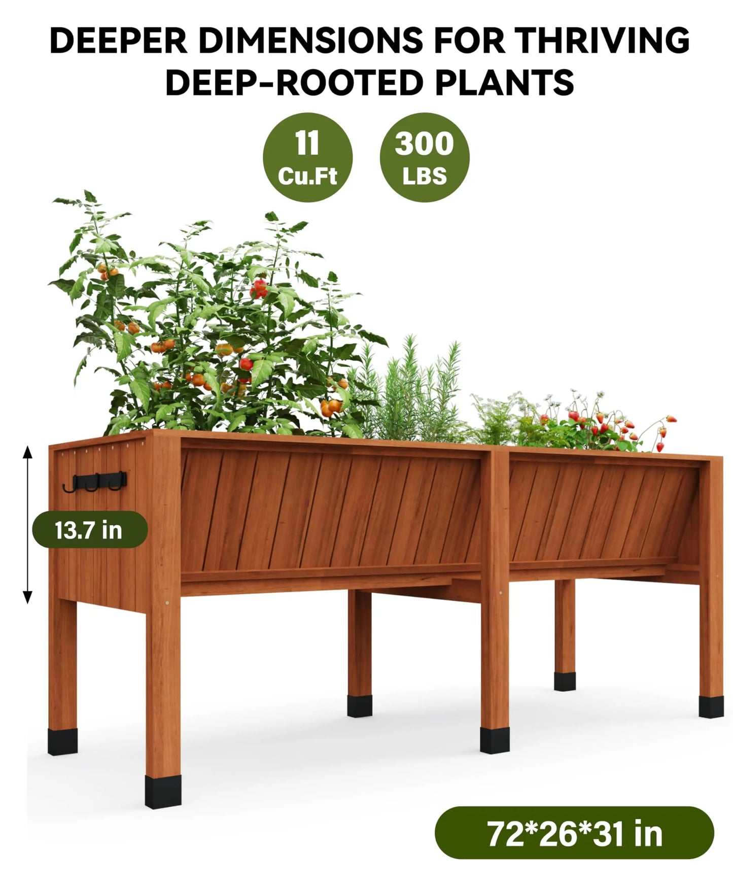 Elevated Cedar Raised Garden Bed w/Legs and Hooks