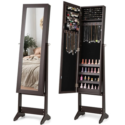 Adjustable Free-Standing Jewelry Armoire w/Full Length Mirror, 3 Positions