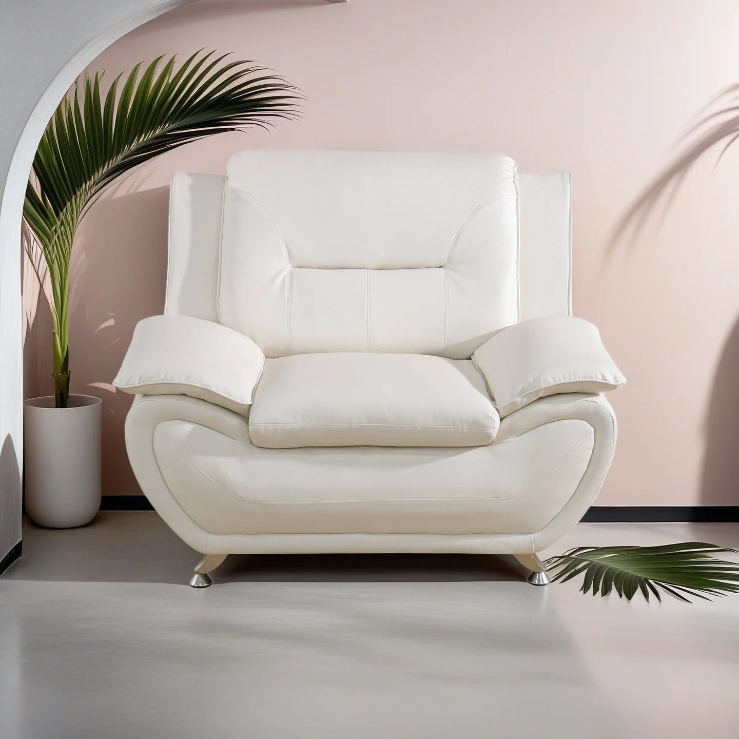 Elegant Compact Sofa, Long-Lasting Quality in White Faux Leather