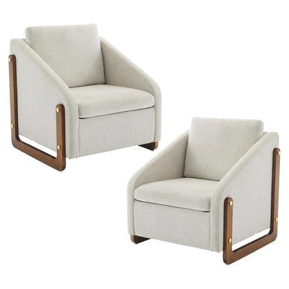 Chenille Fabric Chair w/ Wooden Side Frame, Comfortable Lounge