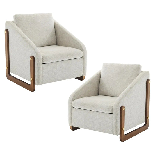 Chenille Fabric Chair w/ Wooden Side Frame, Comfortable Lounge