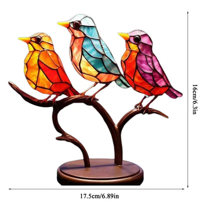 Multi-Colored Glass Birds on Branch. Other Animal Ornaments,
