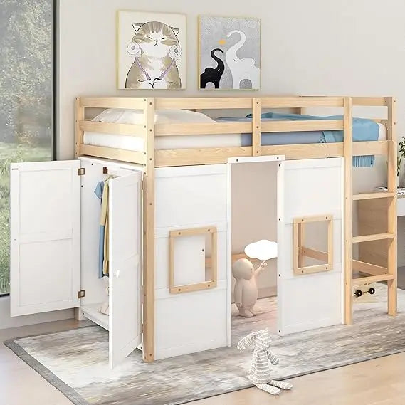 Playhouse Design Twin Size Loft Bed w/Built-in Storage