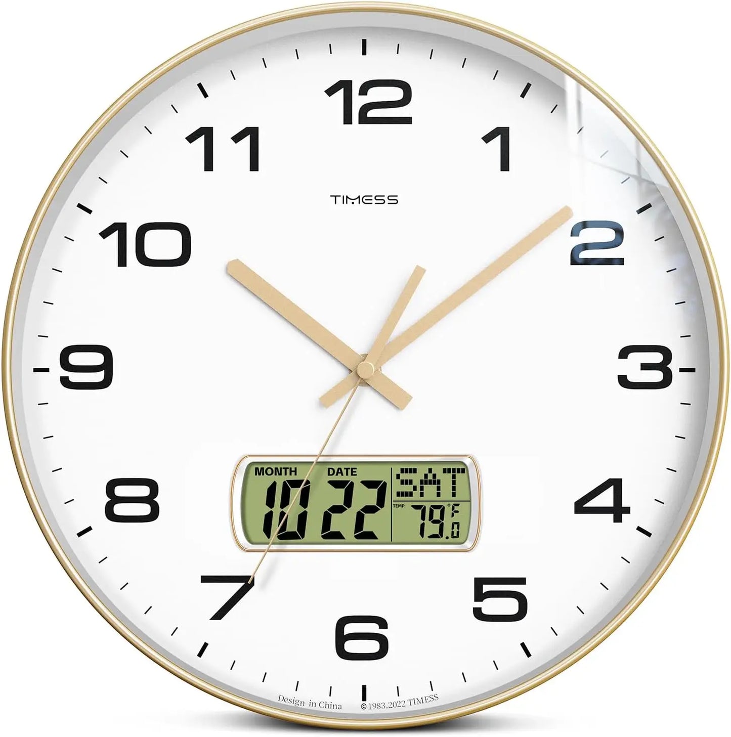 10"/12"/14" Wall Clock, 4 Color Options, Calendar and Temperature
