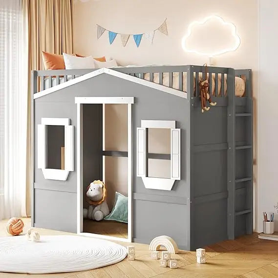 Playhouse Design Twin Size Loft Bed w/Built-in Storage