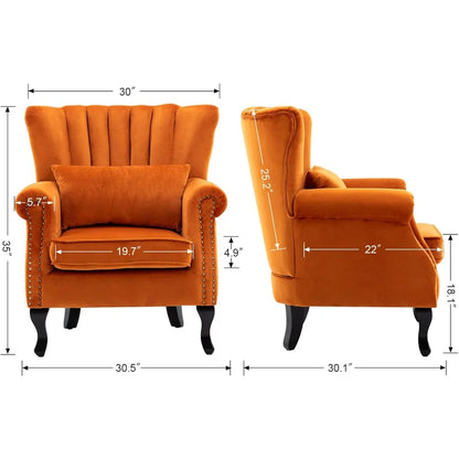 Mid-Century Modern Accent Chair w/Channel Back and Pillow