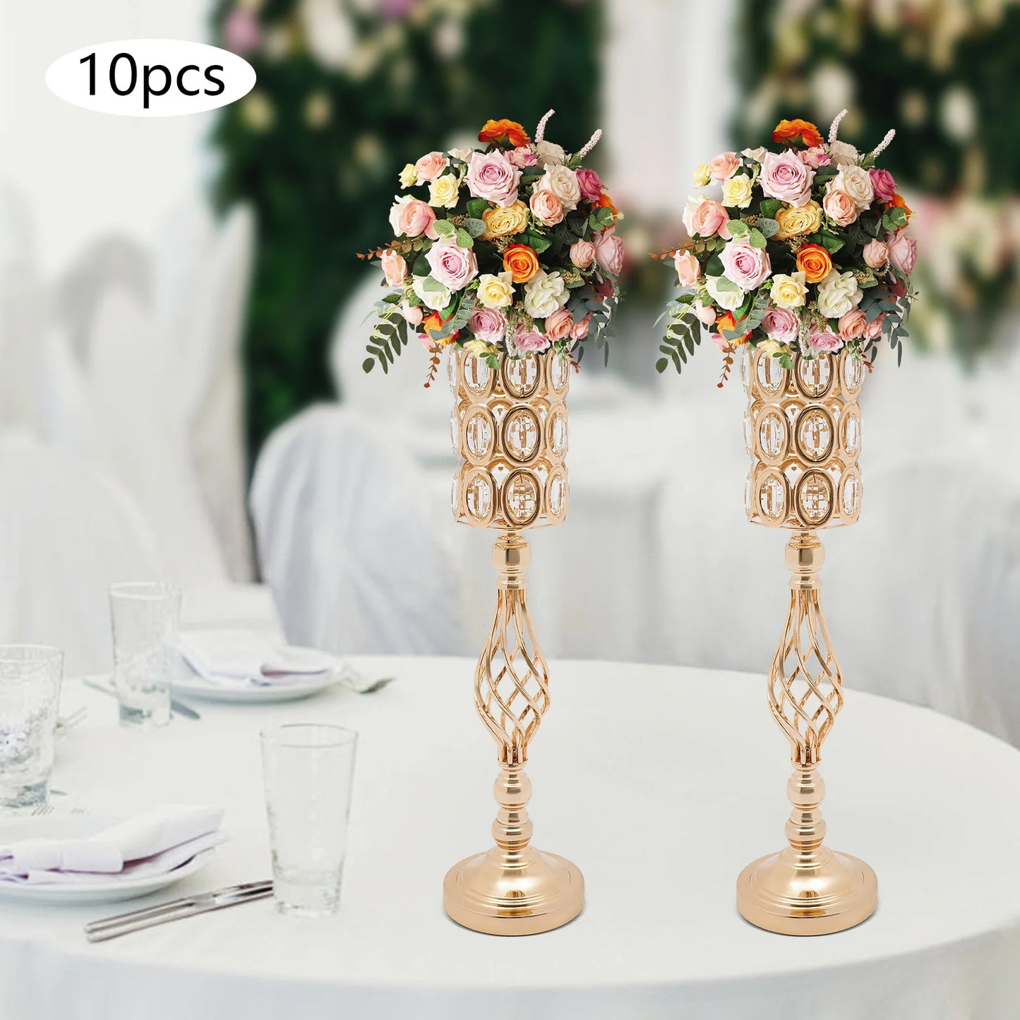 10pc Iron Flower Vases,61cm Gold/Silver Tabletop Vase for Centerpiece