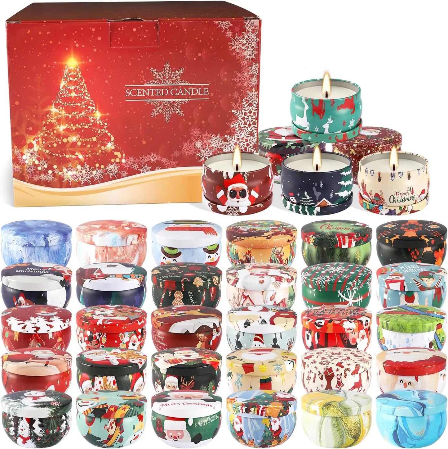 36pk Christmas Scented Candles, Soy Wax w/Essential Oils