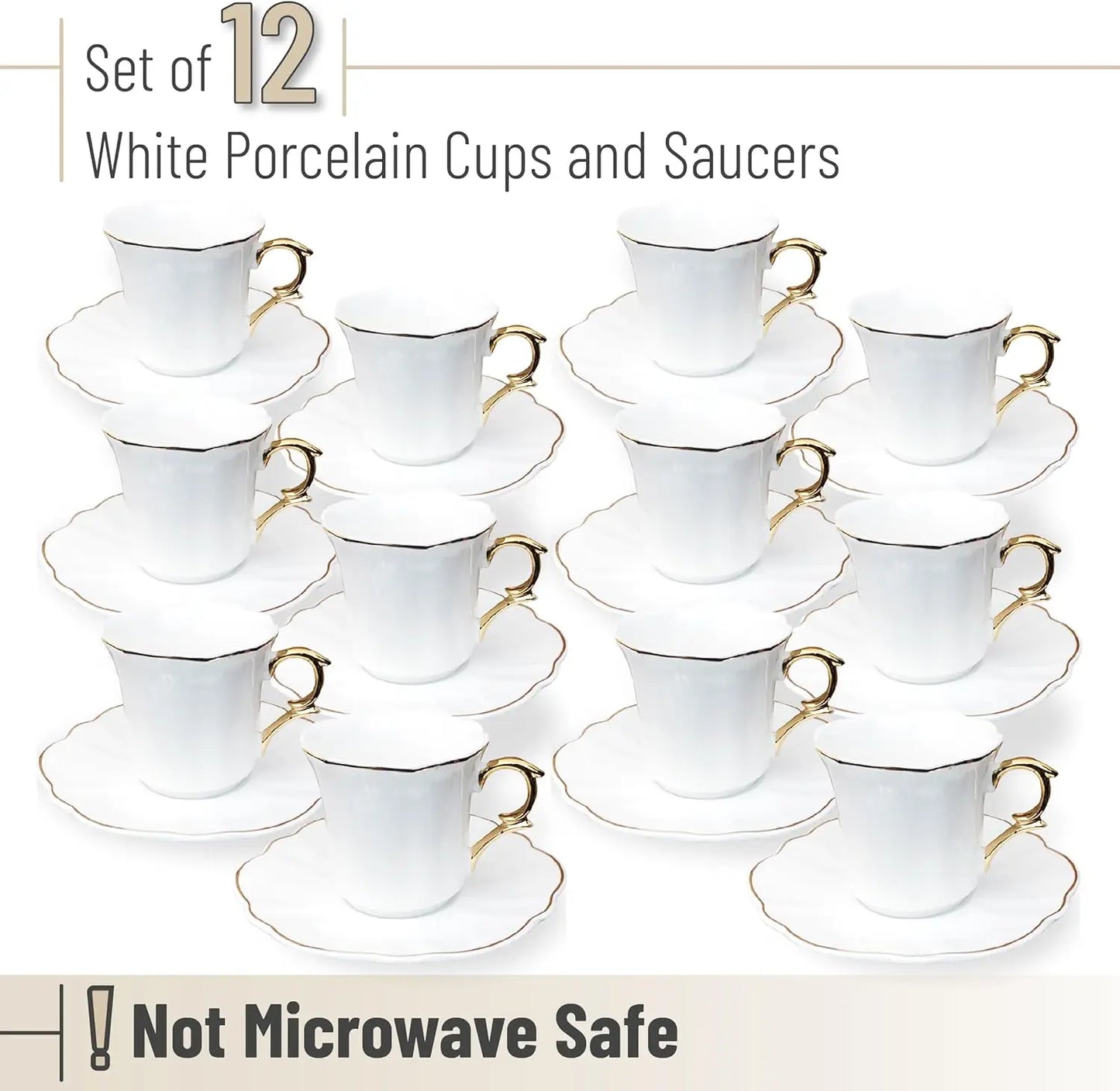 12pc Gold Rim Espresso Cup Set with Saucers, 3 oz Demitasse Cups