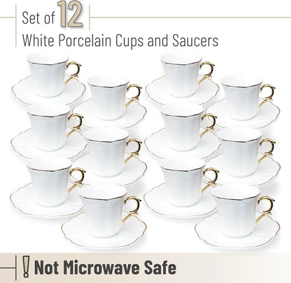 12pc Gold Rim Espresso Cup Set with Saucers, 3 oz Demitasse Cups