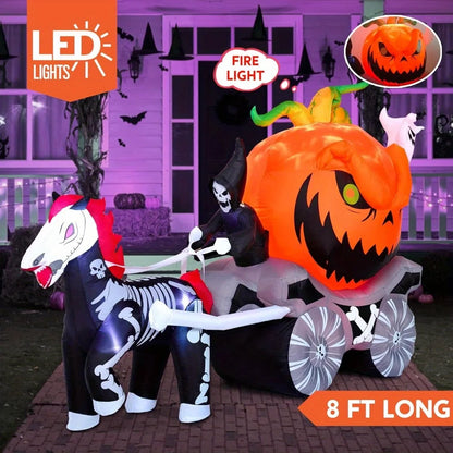 8 Ft Long Halloween Inflatables Pumpkin Carriage with Built-in LEDs