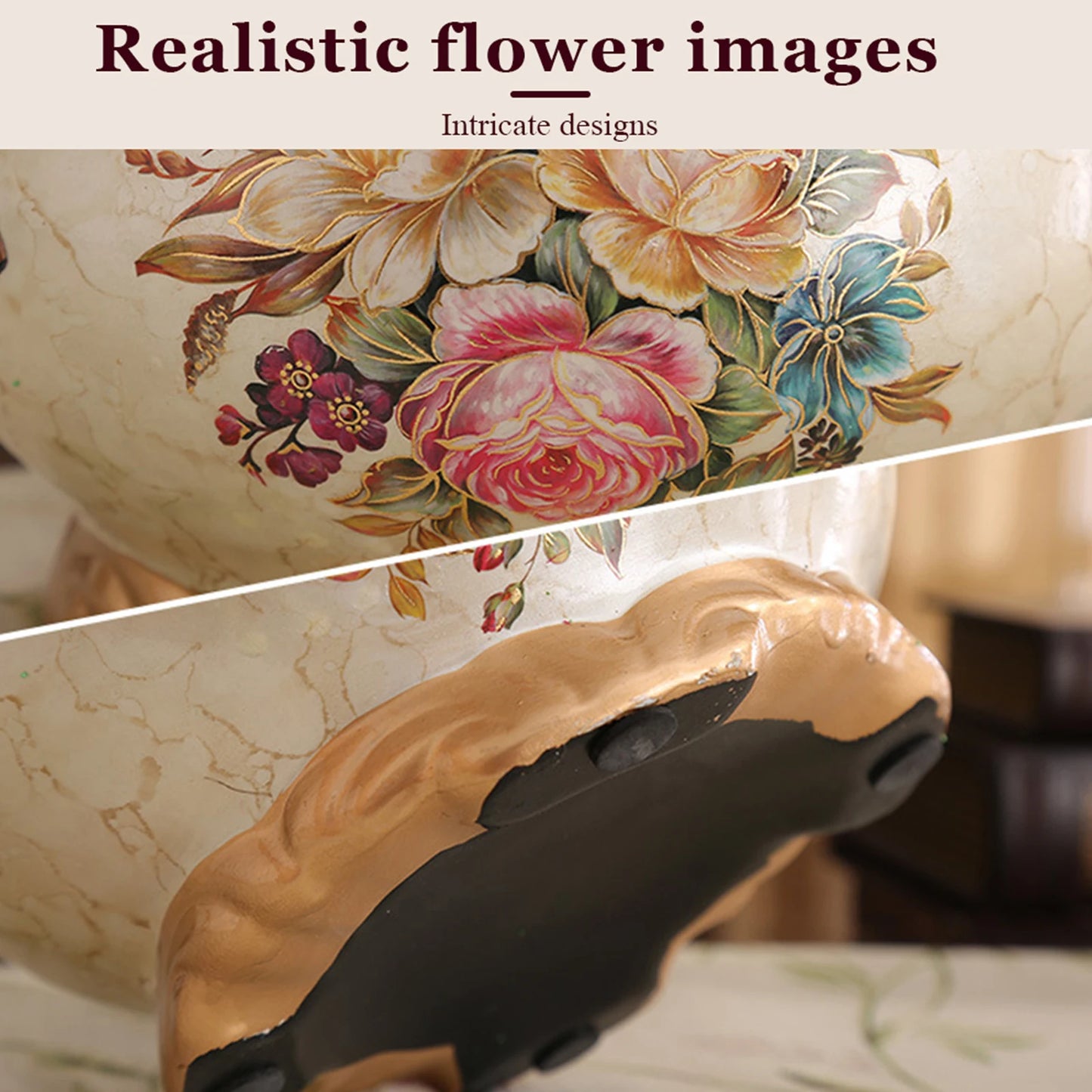 American Style Double Ear Hand Painted Pattern Vase w/Handle