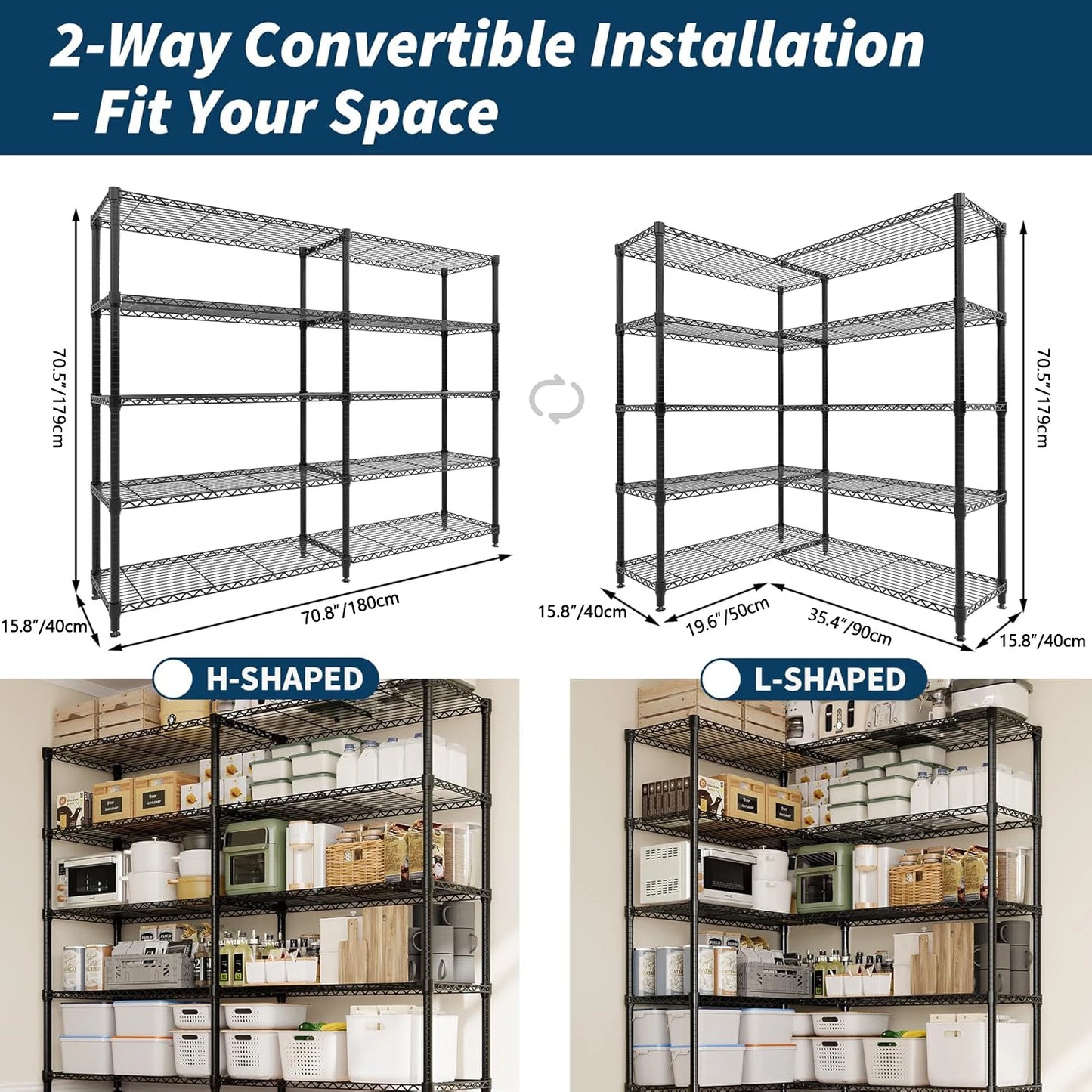 4/5 Tier Heavy Duty Adjustable Metal Pantry Shelving