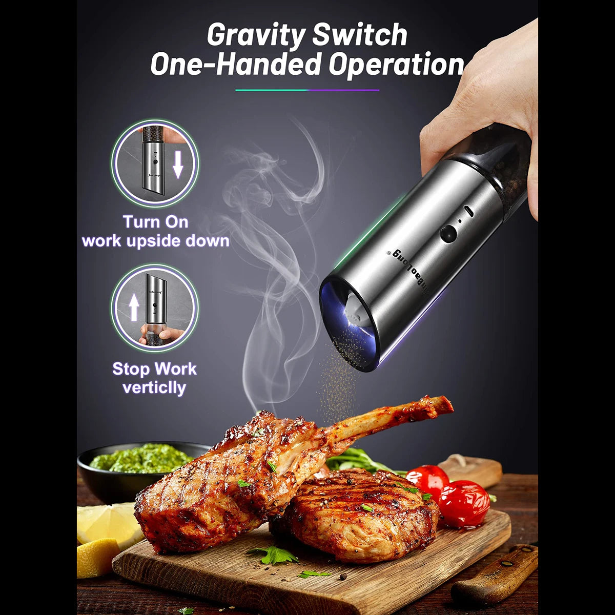 Electric Salt and Pepper Grinder Set, USB Rechargeable