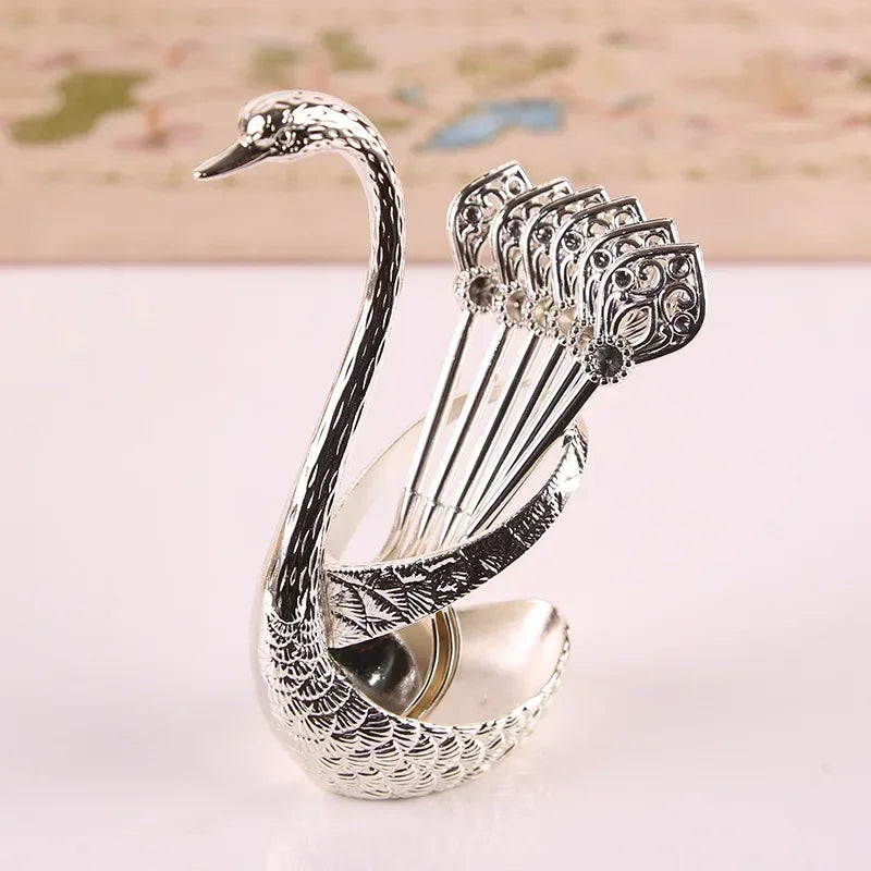 Elegant Swan Tableware Holder, Stainless Steel Spoon and Fork Base