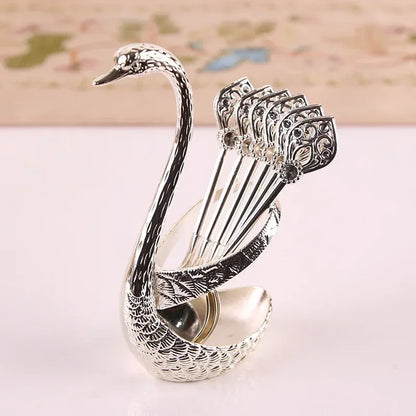Elegant Swan Tableware Holder, Stainless Steel Spoon and Fork Base