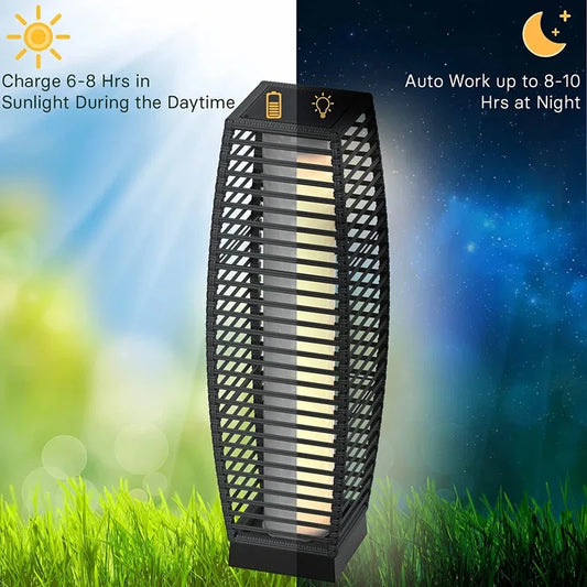 2pc Floor Lamp, Solar Powered Wicker Lantern