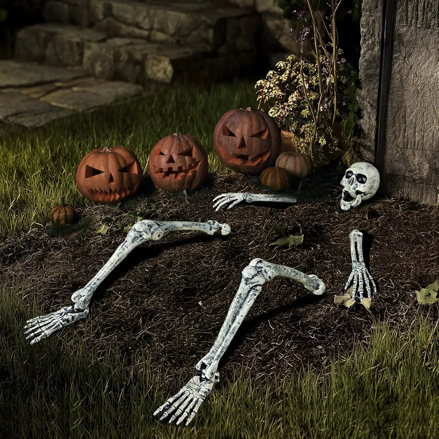 5pc Halloween Skeleton, Life Size Skeleton, Yard Stakes