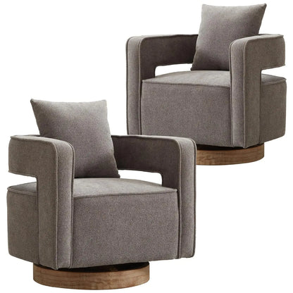 Set (2) Upholstered Swivel Accent Chair, Open Back Barrel Chair