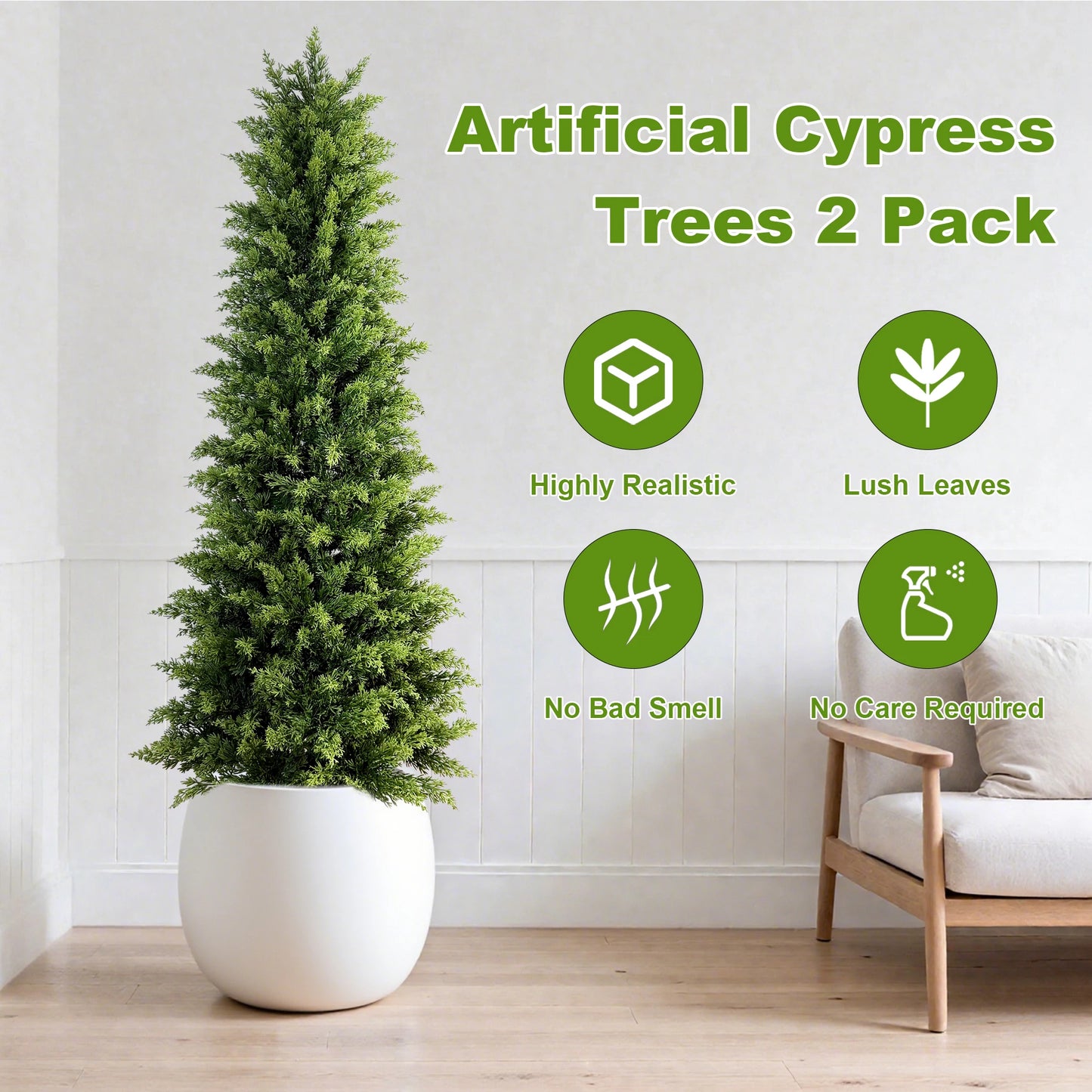 2'-3'-4'-5' Artificial Tall Cypresses Tree, 2pcs