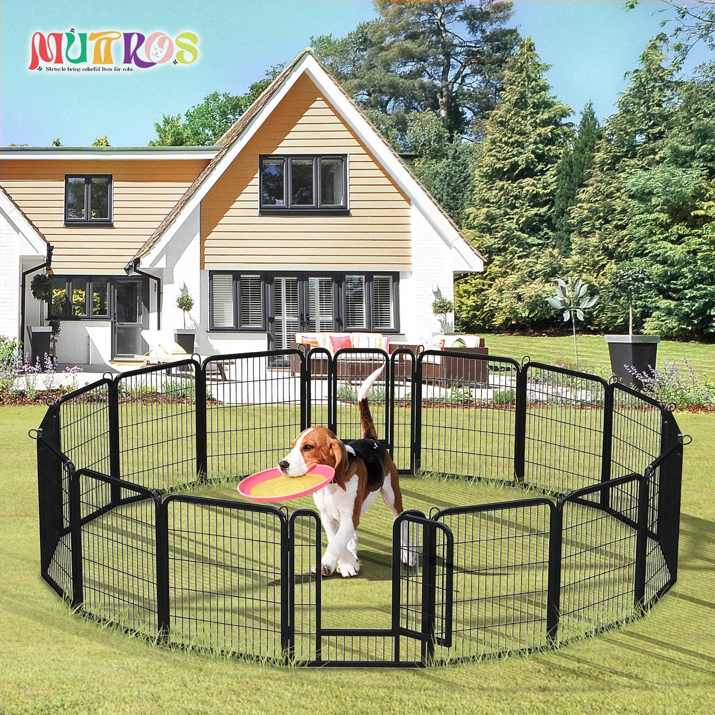 Indoor/Outdoor Foldable Metal Pet Playpen w/Door,