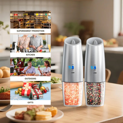 Rechargeable Electric Salt & Pepper Grinder Set, LED Light,