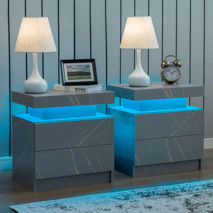 Set (2) LED Bedside Nightstand with 2 Drawers