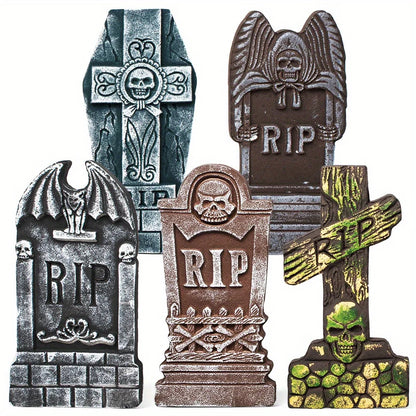5pc - 17'' Halloween Foam RIP Graveyard Tombstones with Stakes,