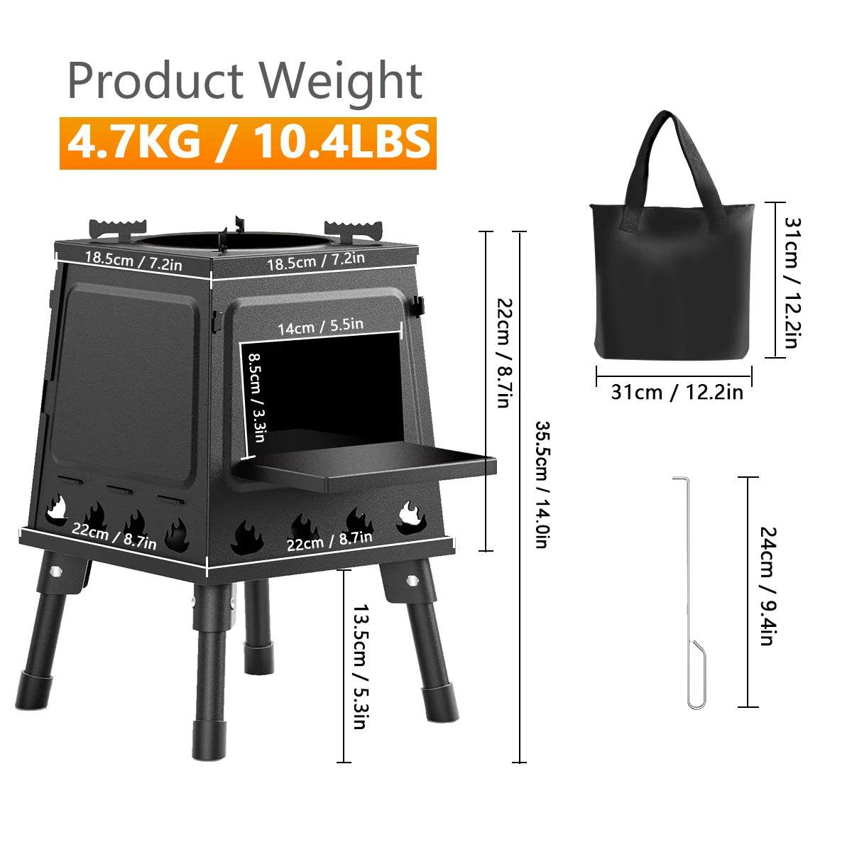 Portable Cast Iron Wood Burning Camp Stove