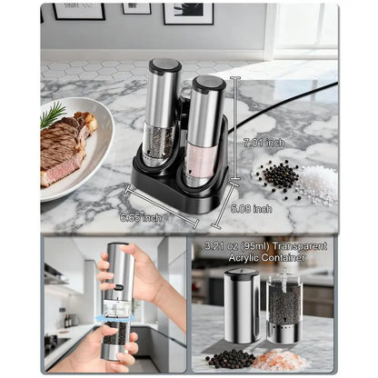 Salt and Pepper Grinder Set, 6 Grind Settings, Anti-clog