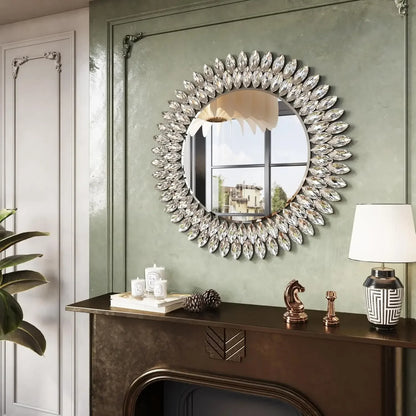 26" Round, Beveled Diamond Jeweled Mirror