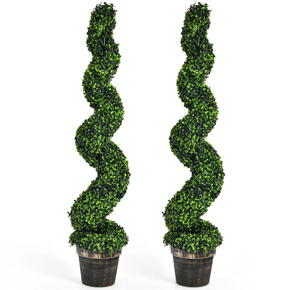 2pk, 4FT Artificial Spiral Boxwood Topiary Tree Indoor/Outdoor
