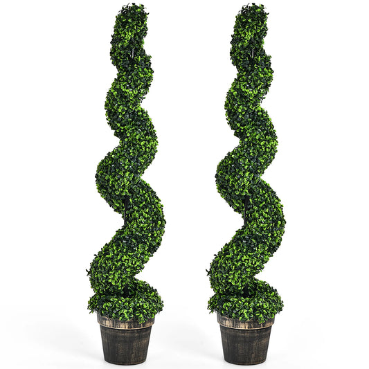 2pk, 4FT Artificial Spiral Boxwood Topiary Tree Indoor/Outdoor