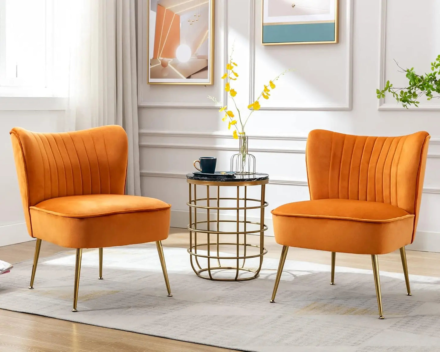 Set (2) Comfy Mid Century Velvet Accent Chair, Armless