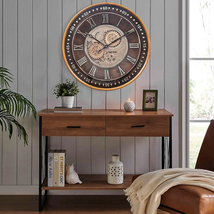 Antique Gold Roman Numeral 24" Moving Gears Wall Clock