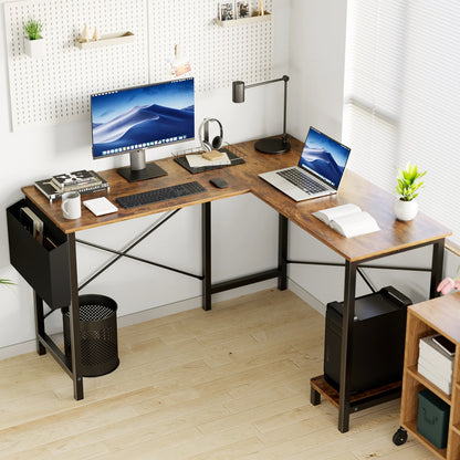 50" Corner Wooden Table with CPU Storage Shelf & Side Bag