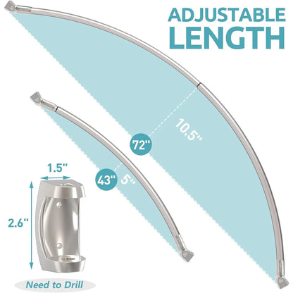 Adjustable 43"-72"Curved Shower Curtain Rod, Rustproof Aluminum