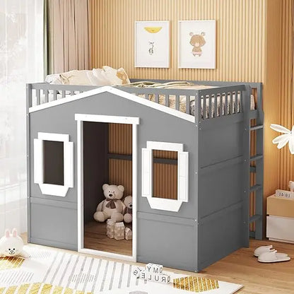 Playhouse Design Twin Size Loft Bed w/Built-in Storage