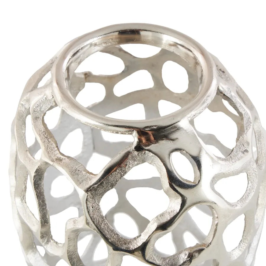 19" Coral Cutout Silver Aluminum Metal Vase