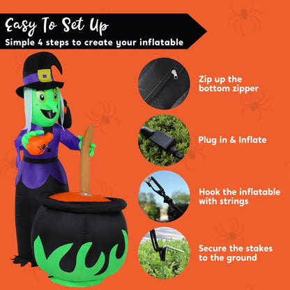 6' Halloween Outdoor Witch Inflatables Cauldron with Bubbling Potion and Light