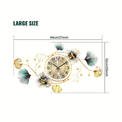 Golden Modern 3D Ginkgo Leaf Wall Clock, 37"x20 "