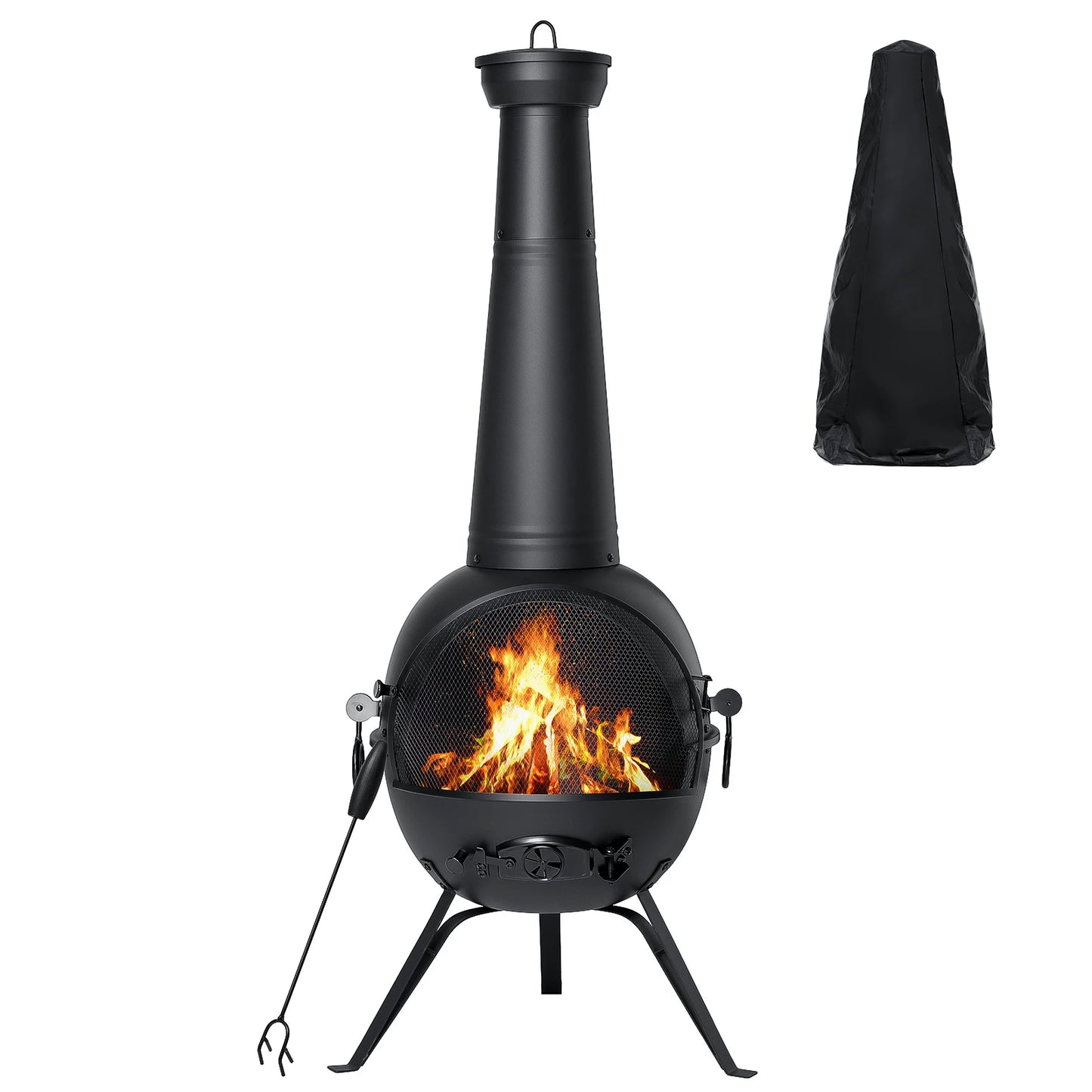 Outdoor Chiminea Fireplace, Rust-Free Iron Black