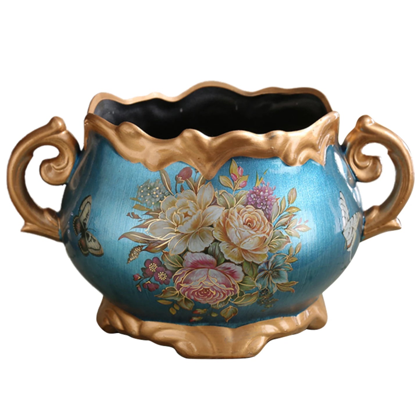 American Style Double Ear Hand Painted Pattern Vase w/Handle